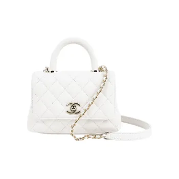 CHANEL COCO Handle Grain Cow Leather Handbag, Shoulder Bag, Crossbody Bag Mini Women's White