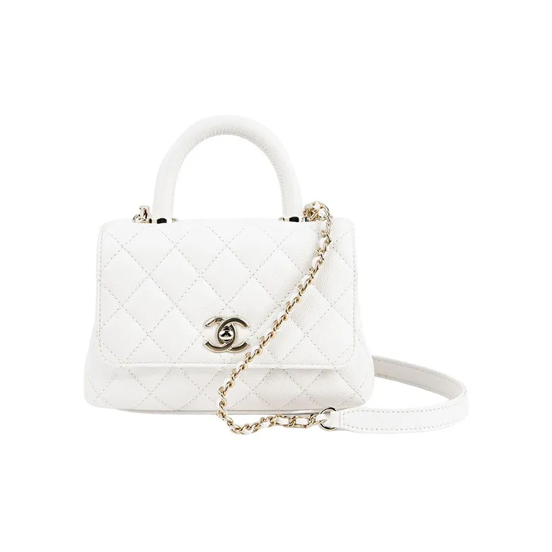 CHANEL Coco Handle Grain Cow Leather Handbag, Shoulder Bag, Crossbody Bag Mini Women's White-0