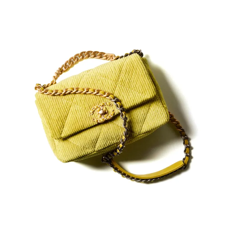 CHANEL 19Bag Corduroy Handbag, Shoulder Bag, Crossbody Bag Women's Light Green-1
