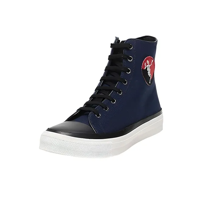 Alexander McQueen Skeleton Patch High top Sneakers 'Navy White'-2