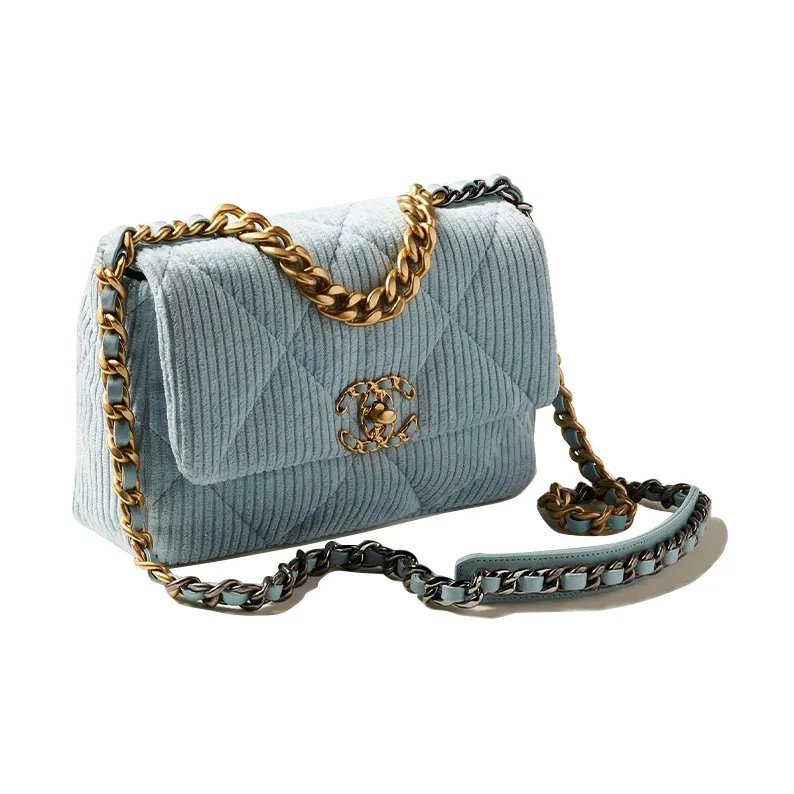 CHANEL 19Bag Corduroy Handbag, Shoulder Bag, Crossbody Bag Women's Light Blue-1
