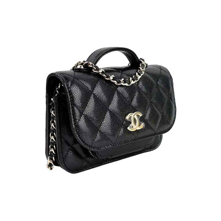 CHANEL Grain Embossed Litchi Grain Cow Leather Messenger Bag, Crossbody Bag, Shoulder Bag Regular Women's Black-1