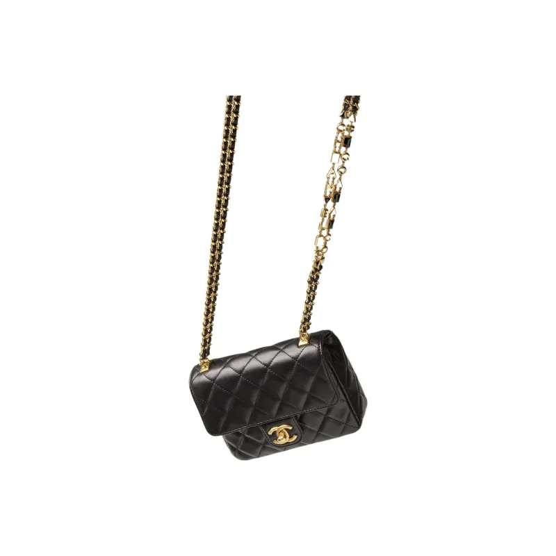 CHANEL Enamel Metal Lambskin Flap Bag, Shoulder Bag, Crossbody Bag Mini Women's Black-2
