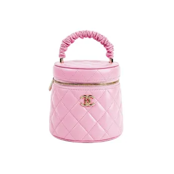CHANEL 22SS Shiny Lambskin Makeup Bags Handbags Large Size Women's Pink