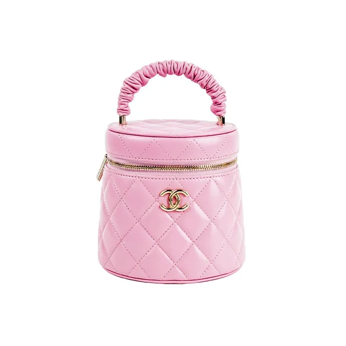 CHANEL 22SS Shiny Lambskin Makeup Bags Handbags Large Size Women's Pink-0