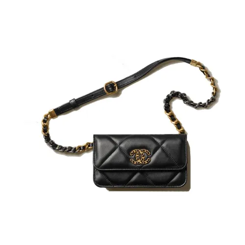 CHANEL 19Bag Sheepskin Fanny Pack Shoulder Bag Cell Phone Pouch Shoulder Bag Crossbody Bag Regular Women's Black