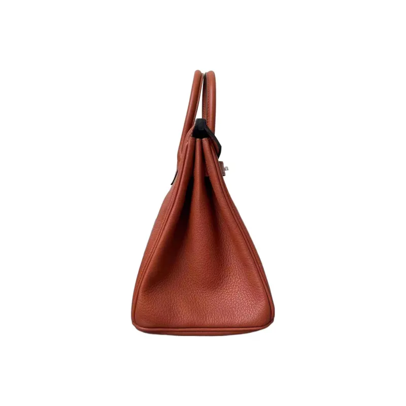 HERMES Birkin Leather Birkin Bag Handbags Women's 6C Pumpkin Color Inner Spelling Sapphire Blue-3