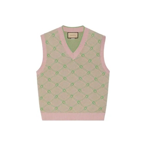 GUCCI Men Wool Cotton Jacquard Knit Vest Pink