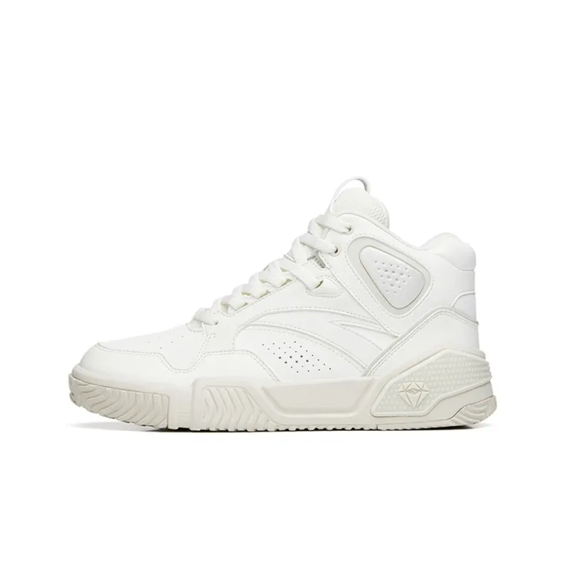 Anta Flame Slip-Resistant Cushioning Wear-Resistant High-Top Skateboard Shoes Women's White Gray-0