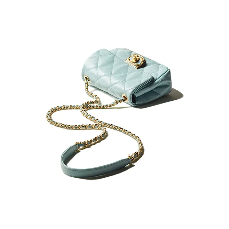 CHANEL Sheepskin & Metal Flap Bag Crossbody Bag Mini Women's Light Blue-2