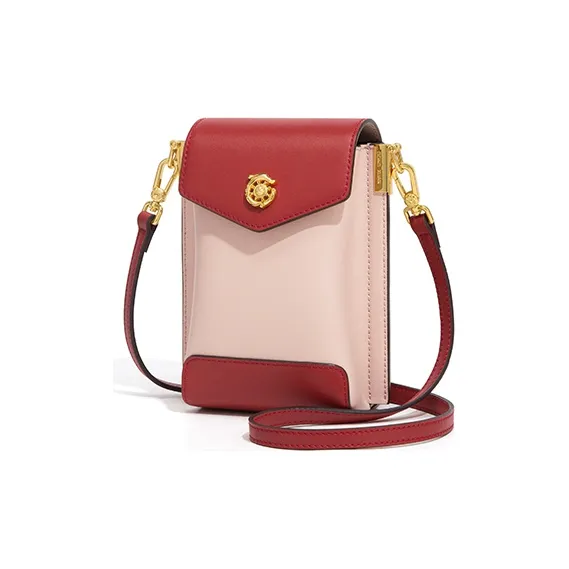 Gong Xuan Cow Leather Cell Phone Pouch Regular Women's Red & Light Pink-2