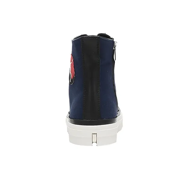 Alexander McQueen Skeleton Patch High top Sneakers 'Navy White'-3