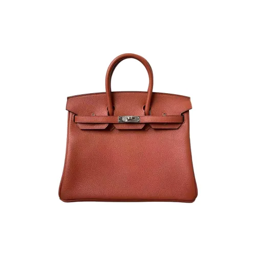 HERMES Birkin Leather Birkin Bag Handbags Women's 6C Pumpkin Color Inner Spelling Sapphire Blue