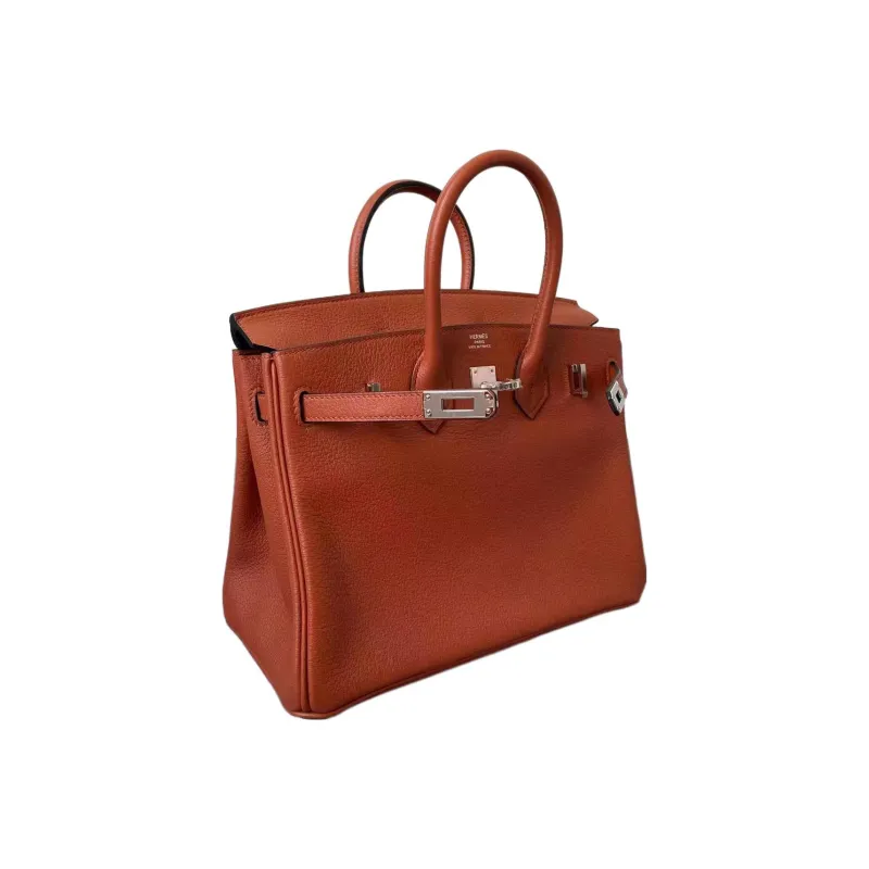 HERMES Birkin Leather Birkin Bag Handbags Women's 6C Pumpkin Color Inner Spelling Sapphire Blue-1