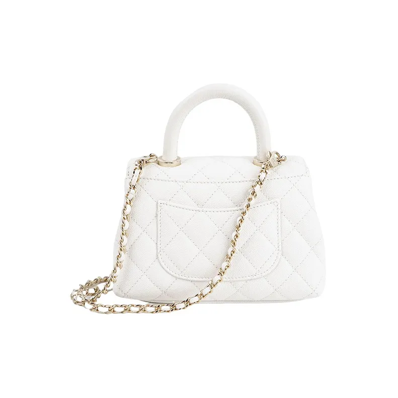 CHANEL Coco Handle Grain Cow Leather Handbag, Shoulder Bag, Crossbody Bag Mini Women's White-2