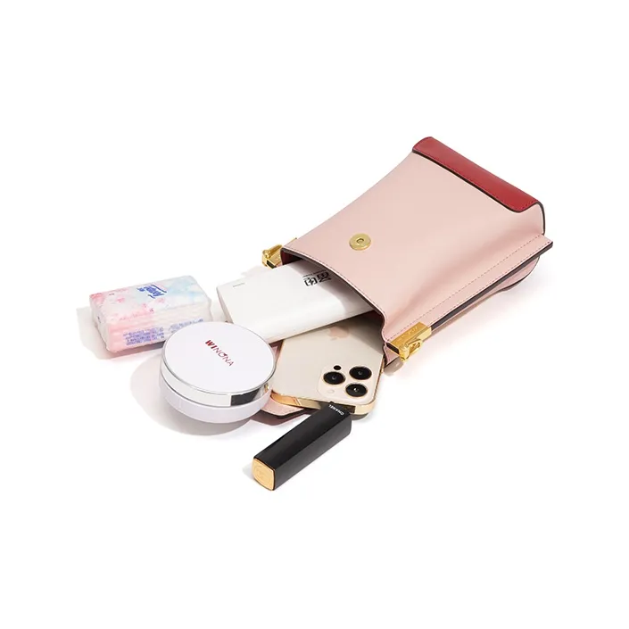 Gong Xuan Cow Leather Cell Phone Pouch Regular Women's Red & Light Pink-6