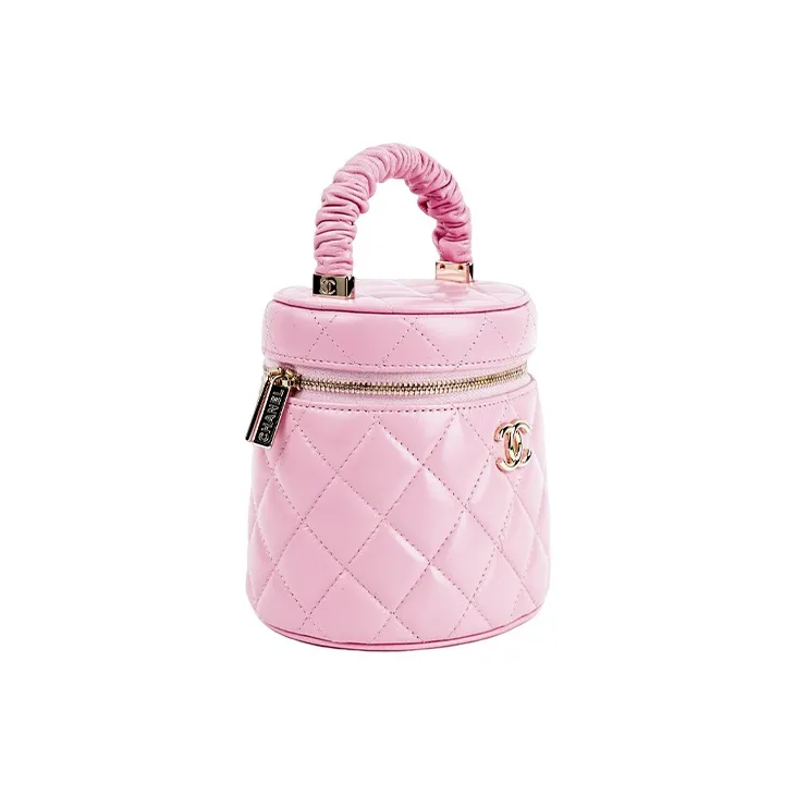 CHANEL 22SS Shiny Lambskin Makeup Bags Handbags Large Size Women's Pink-1