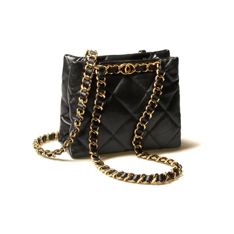 CHANEL Sheepskin Tote Bag, Shopping Bag, Shoulder Bag, Crossbody Bag Trumpets Women's Black-1