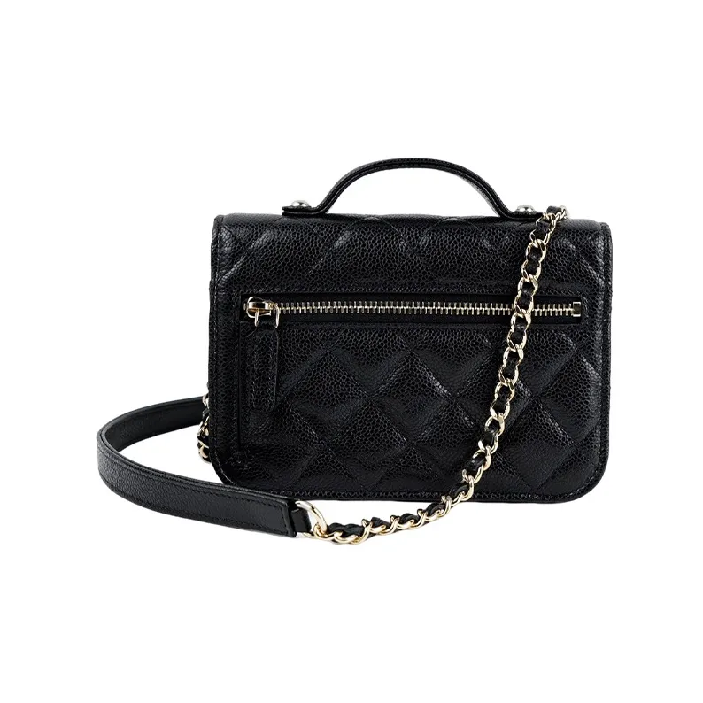 CHANEL Grain Embossed Litchi Grain Cow Leather Messenger Bag, Crossbody Bag, Shoulder Bag Regular Women's Black-2