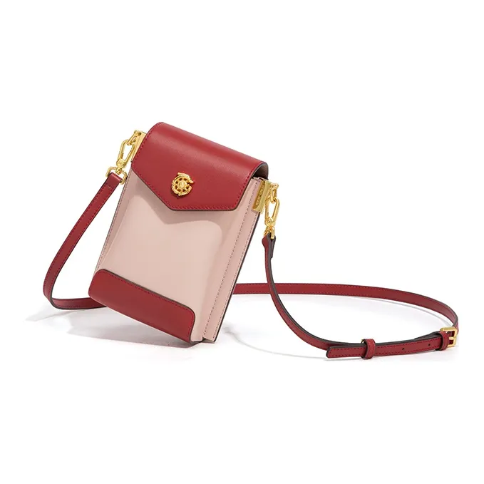 Gong Xuan Cow Leather Cell Phone Pouch Regular Women's Red & Light Pink-4