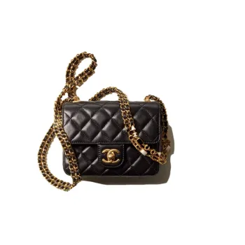 CHANEL Enamel Metal Lambskin Flap Bag, Shoulder Bag, Crossbody Bag Mini Women's Black