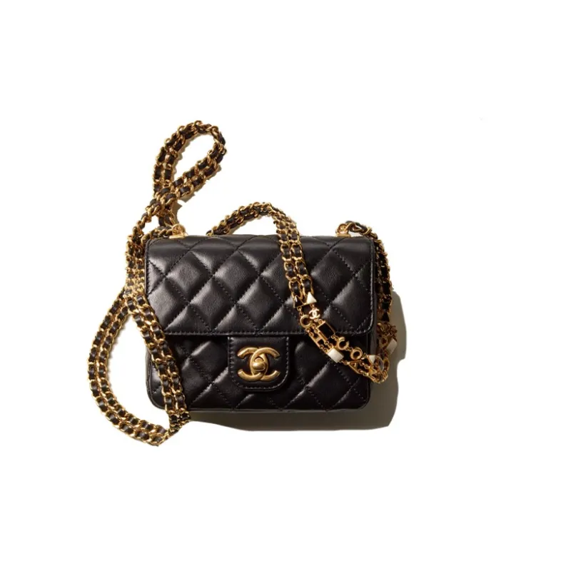 CHANEL Enamel Metal Lambskin Flap Bag, Shoulder Bag, Crossbody Bag Mini Women's Black-0