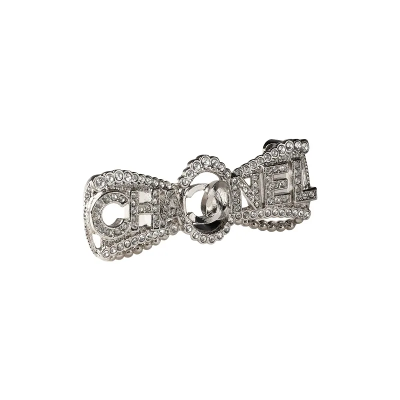 CHANEL 2000s Cc Rhinestone embellished Bow Brooch-0
