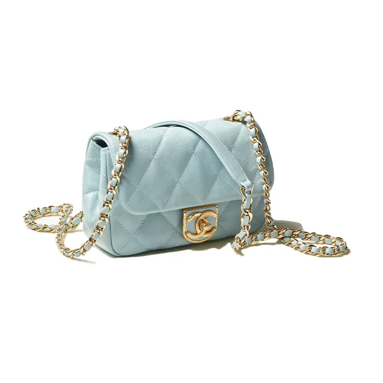 CHANEL Sheepskin & Metal Flap Bag Crossbody Bag Mini Women's Light Blue-1