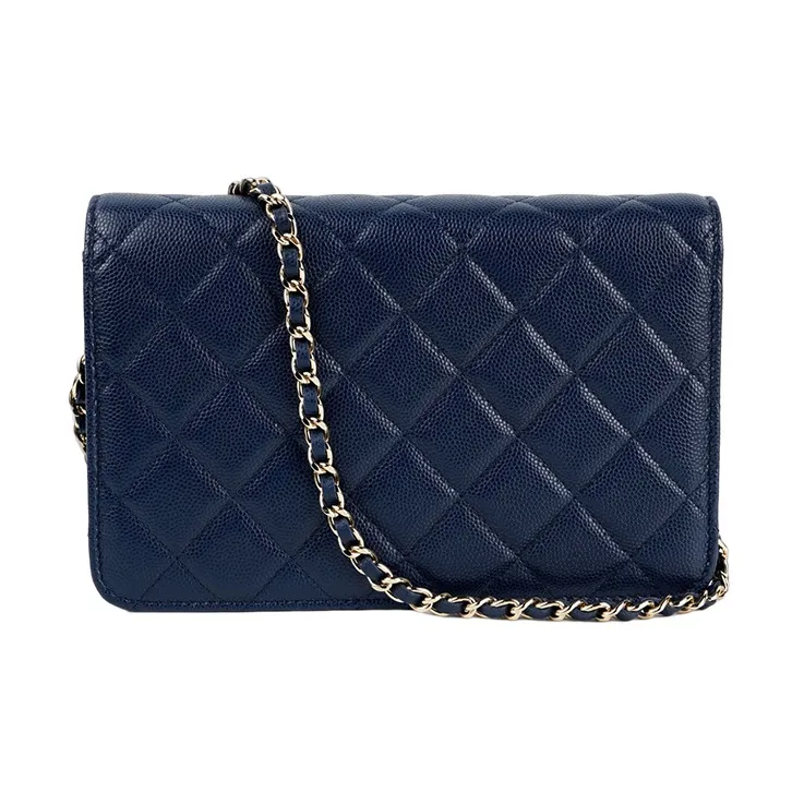CHANEL WOC Caviar Cow Leather Shoulder Bag, Crossbody Bag Women's Dark Blue-2