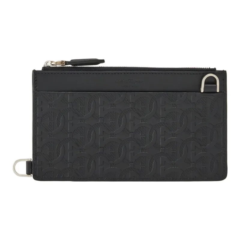 FERRAGAMO Travel EmbossedGANCINI Embossed Leather Handheld Shoulder Bag, Crossbody Bag, Cell Phone Pouch Men's Black-2