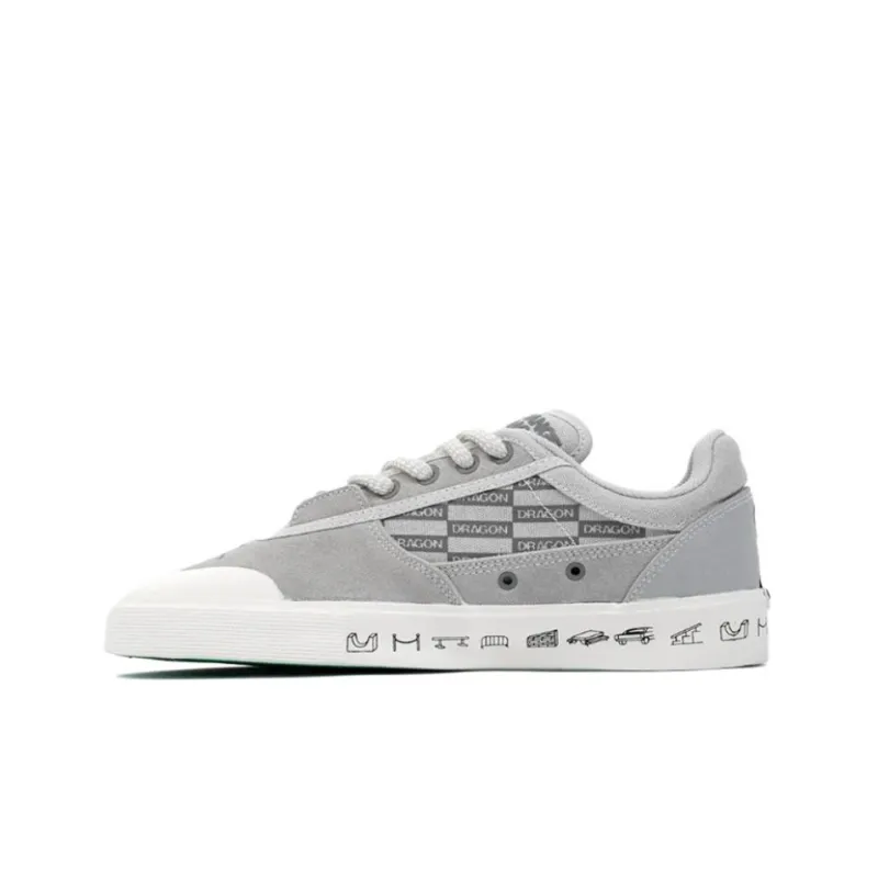 LiNing 50/50 Anti Slip And Wear Resistant Lightweight Low Top Skateboard Shoes Men's Gray White Limited Special Edition-0
