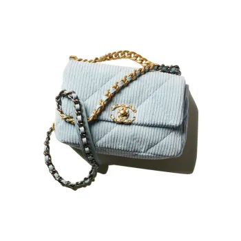 CHANEL 19Bag Corduroy Handbag, Shoulder Bag, Crossbody Bag Women's Light Blue