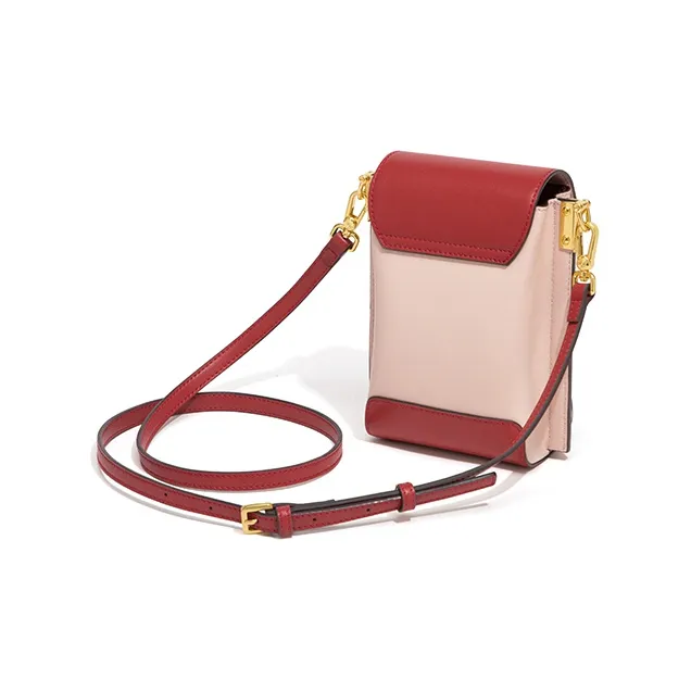 Gong Xuan Cow Leather Cell Phone Pouch Regular Women's Red & Light Pink-3