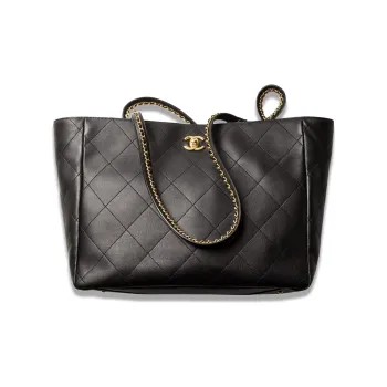 CHANEL Gold Metal Calfskin Tote Bag, Shopping Bag, Shoulder Bag, Handbag Women's Black