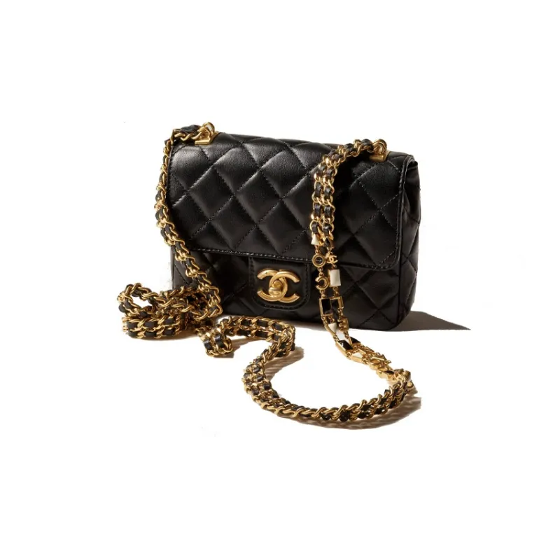 CHANEL Enamel Metal Lambskin Flap Bag, Shoulder Bag, Crossbody Bag Mini Women's Black-1