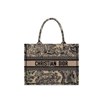 DIOR BookTote Embroidery Tote Bag Shopping Bag Handbag Medium Size Women's Brown