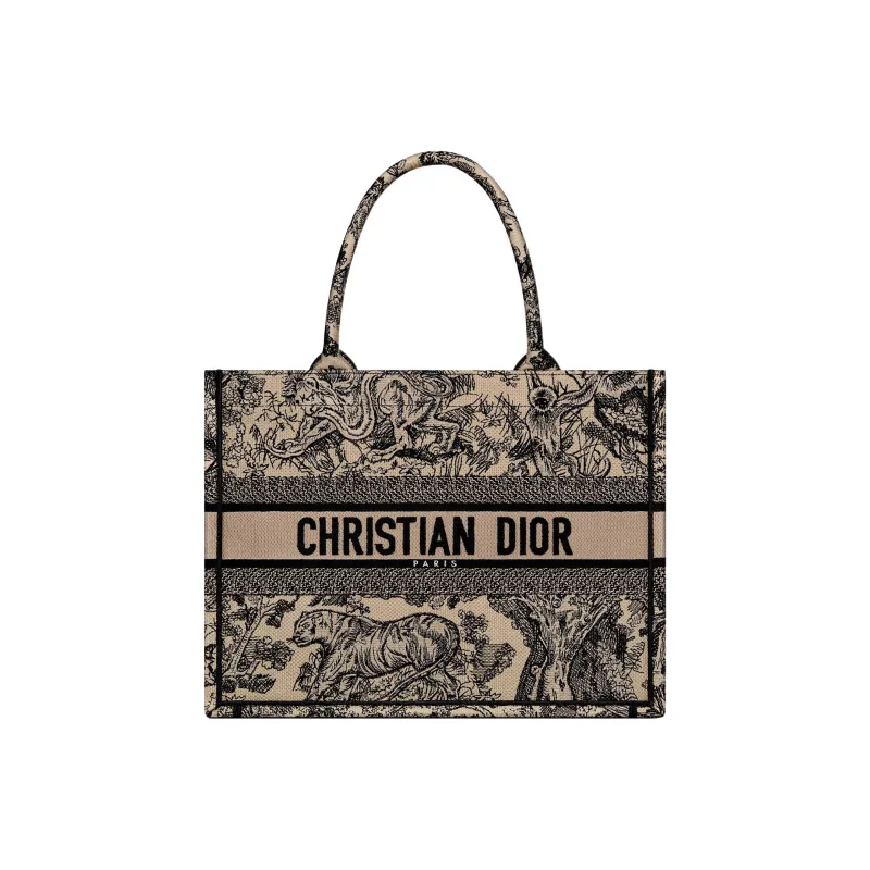 DIOR BookTote Embroidery Tote Bag Shopping Bag Handbag Medium Size Women's Brown-0