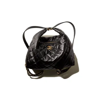 CHANEL 22BFW Sheepskin Patchwork With Metal Chihuahua Bag Crossbody Bag Extra Large Women's Black