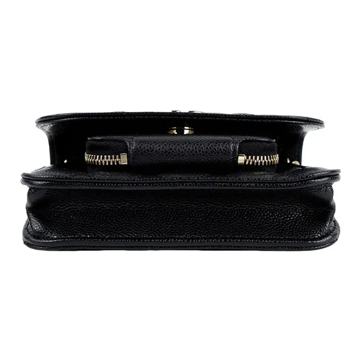 CHANEL Grain Embossed Litchi Grain Cow Leather Messenger Bag, Crossbody Bag, Shoulder Bag Regular Women's Black-3