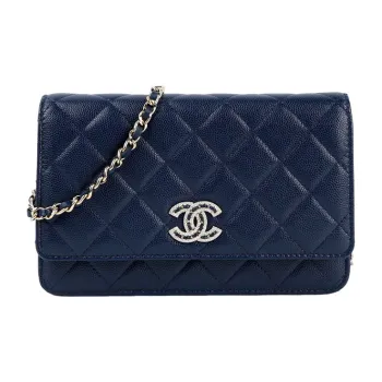 CHANEL WOC Caviar Cow Leather Shoulder Bag, Crossbody Bag Women's Dark Blue
