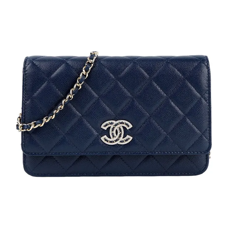 CHANEL WOC Caviar Cow Leather Shoulder Bag, Crossbody Bag Women's Dark Blue-0