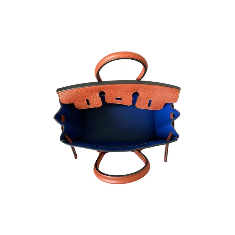 HERMES Birkin Leather Birkin Bag Handbags Women's 6C Pumpkin Color Inner Spelling Sapphire Blue-5