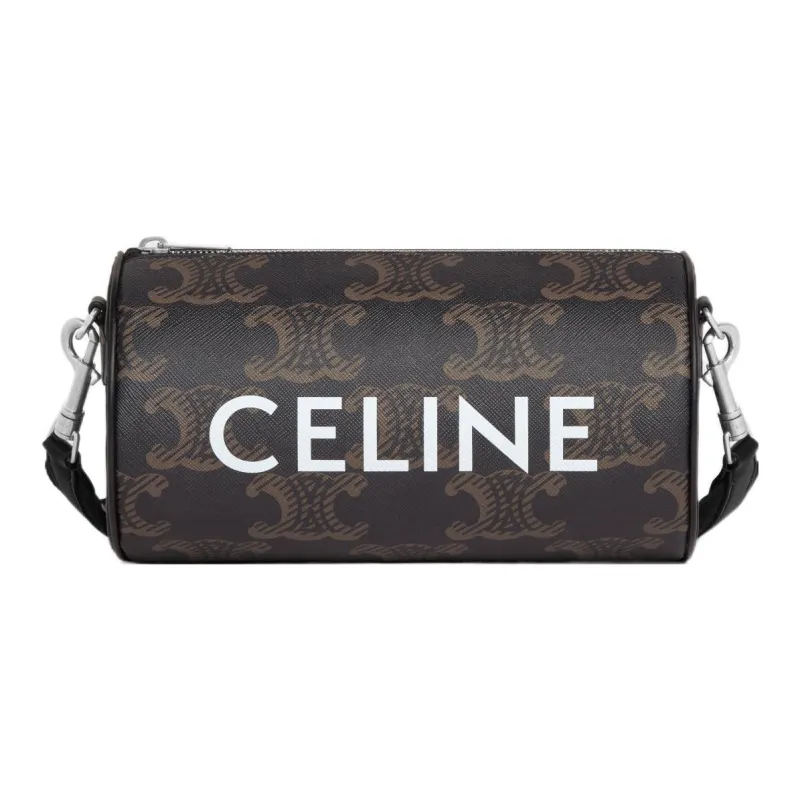 CELINE Cow Leather Binding Cylinder Bag Crossbody Bag Shoulder Bag Men's Black-0