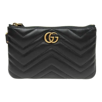 GUCCI GG Marmont Embossed Leather File Folder Coin Purse Clutch Regular Women's Black