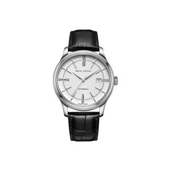 Sea Gull New Inspiration Automatic Mechanical Movement Genuine Leather Strap Watch Men's Watches White Dial 819.37.6077