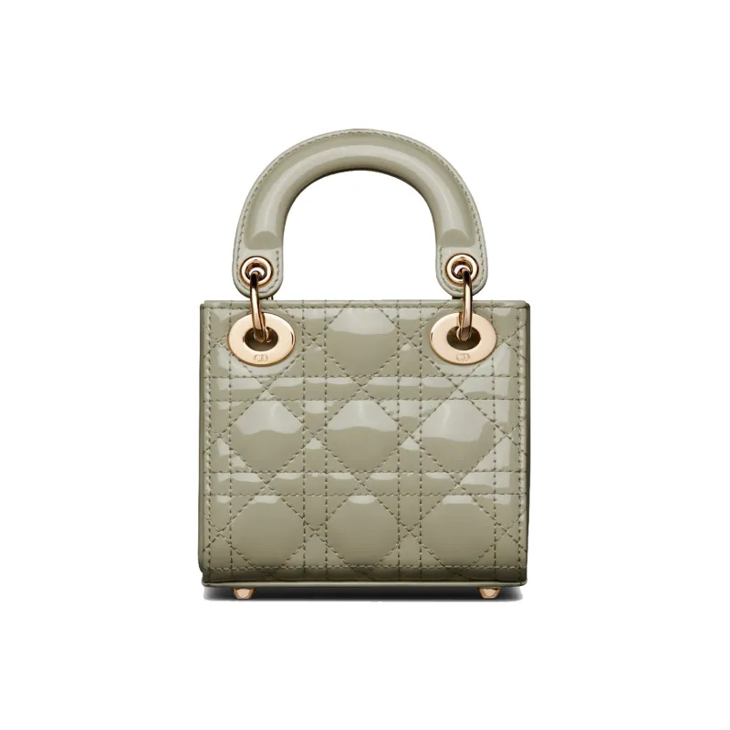 DIOR Lady Dior Patent Leather Cowhide Dior Bag Shoulder Bag Crossbody Bag Handbag Extra Mini Women's Gray Green-2