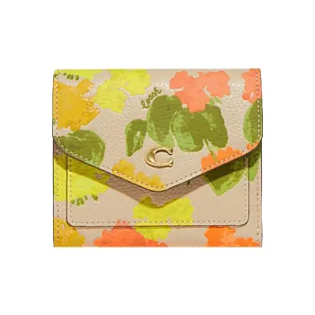 COACH Wyn Pebbled Cow Leather Card Holder Wallet Small Size Women's Beige