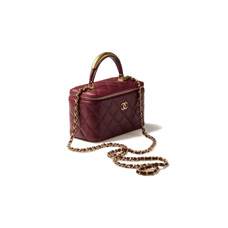 CHANEL Sheepskin Metal Makeup Bag Handbag, Shoulder Bag, Crossbody Bag Women's Burgundy-1