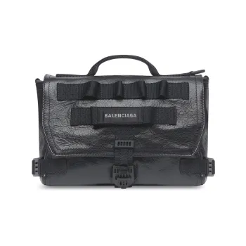 Balenciaga Army Sheepskin Messenger Bag Shoulder Bag Crossbody Bag Handbag Small Size Men's Black