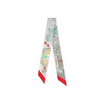 HERMES Silk Scarves Women's Pearl Gray